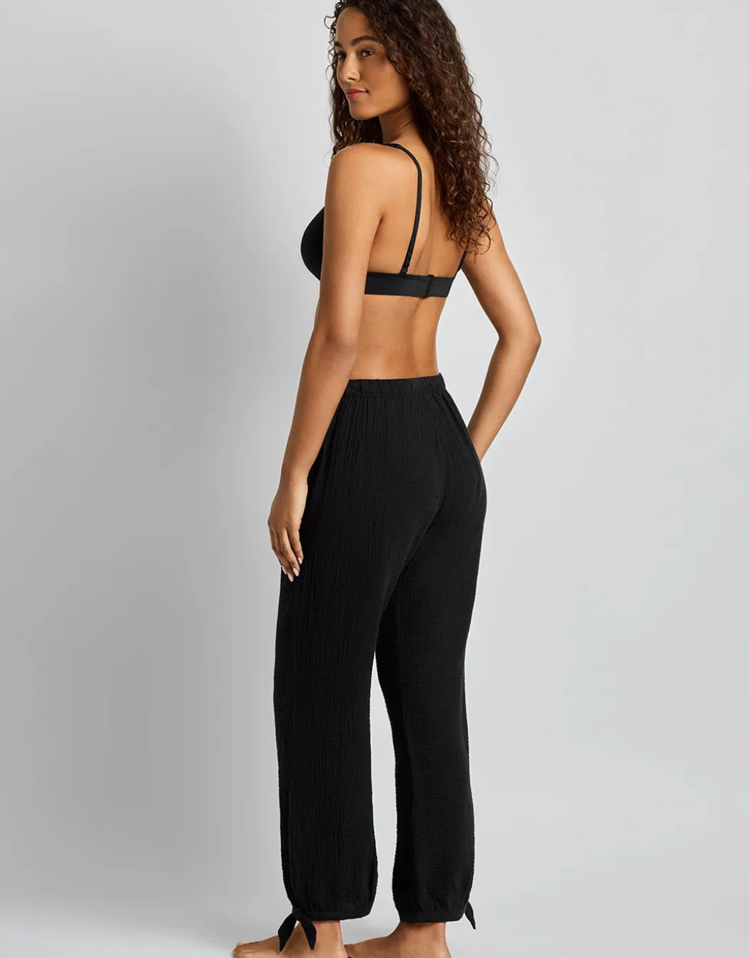 Double Gauze Ankle Tie Pant - Black