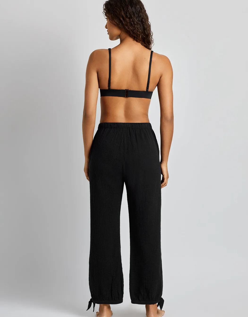 Double Gauze Ankle Tie Pant - Black