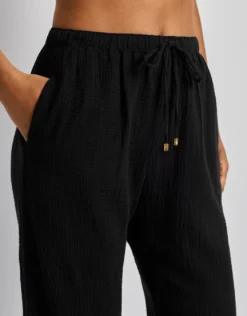 Double Gauze Ankle Tie Pant - Black