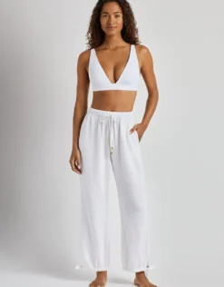 Double Gauze Ankle Tie Pant - White