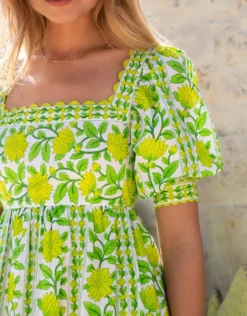 Elizabeth Dress - Lime Border