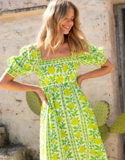 Elizabeth Dress - Lime Border