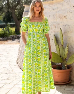Elizabeth Dress - Lime Border