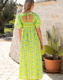Elizabeth Dress - Lime Border