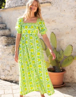 Elizabeth Dress - Lime Border