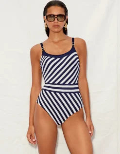 Elora High Front Swimsuit - Navy/White