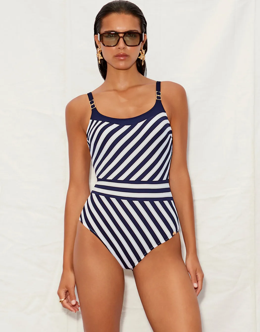 Elora High Front Swimsuit - Navy/White