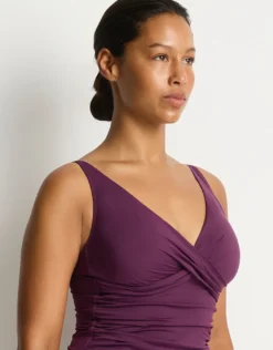 Essentials Edit Cross Front Multifit Singlet Tankini Top - Claret