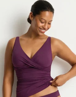 Essentials Edit Cross Front Multifit Singlet Tankini Top - Claret
