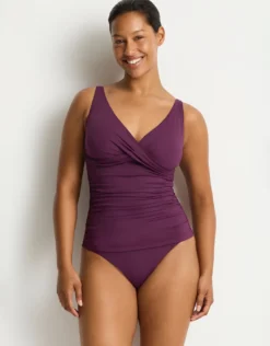 Essentials Edit Cross Front Multifit Singlet Tankini Top - Claret