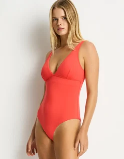 Essentials Edit Longline Tie Back Swimsuit - Tango
