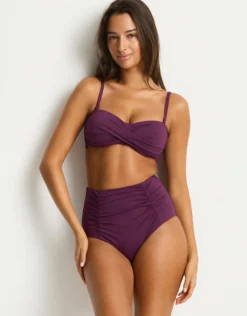 Essentials Edit Super High Waist Gathered Bikini Pant - Claret