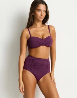 Essentials Edit Super High Waist Gathered Bikini Pant - Claret