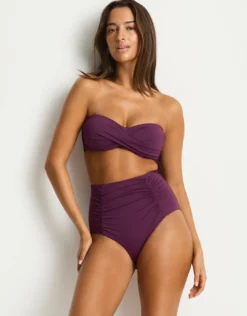 Essentials Edit Super High Waist Gathered Bikini Pant - Claret