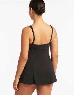 Essentials Square Neck Swim Dress - Black
