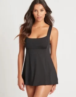 Essentials Square Neck Swim Dress - Black