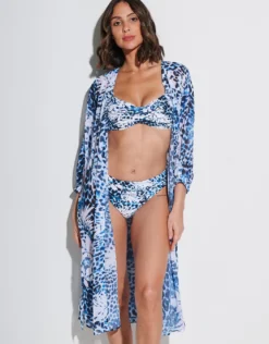 Ethnic Palm Midi Beach Shirt - Blue