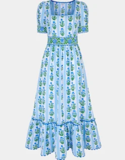 Evelyn Dress - Sky Lily Stripe