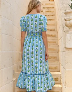 Evelyn Dress - Sky Lily Stripe