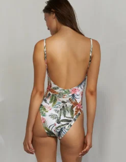Exotic Dive Lace Up Plunge Swimsuit - Retro Tropics