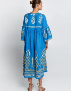 Feather Bell Sleeve Kaftan - Blue Raf and Gold