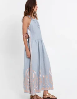 Feather High Neck Dress - Light Grey and Pink Bronze