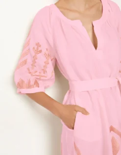 Feather Kaftan Dress - Pink and Pink Bronze