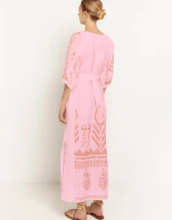 Feather Kaftan Dress - Pink and Pink Bronze