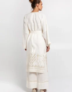 Feather Midi Kimono - Natural and Champagne