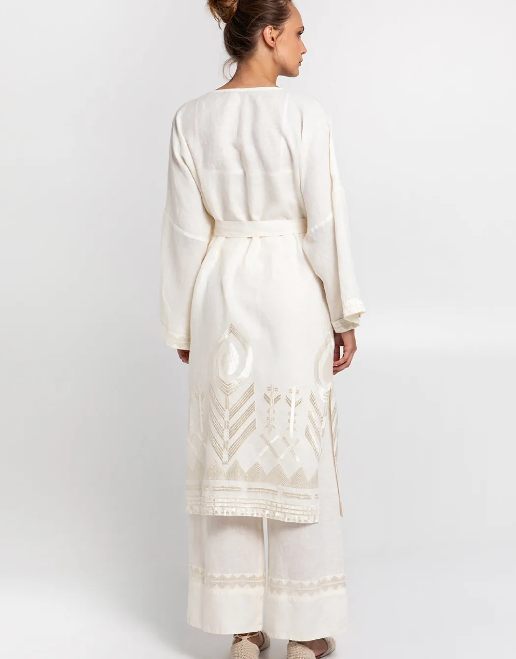 Feather Midi Kimono - Natural and Champagne