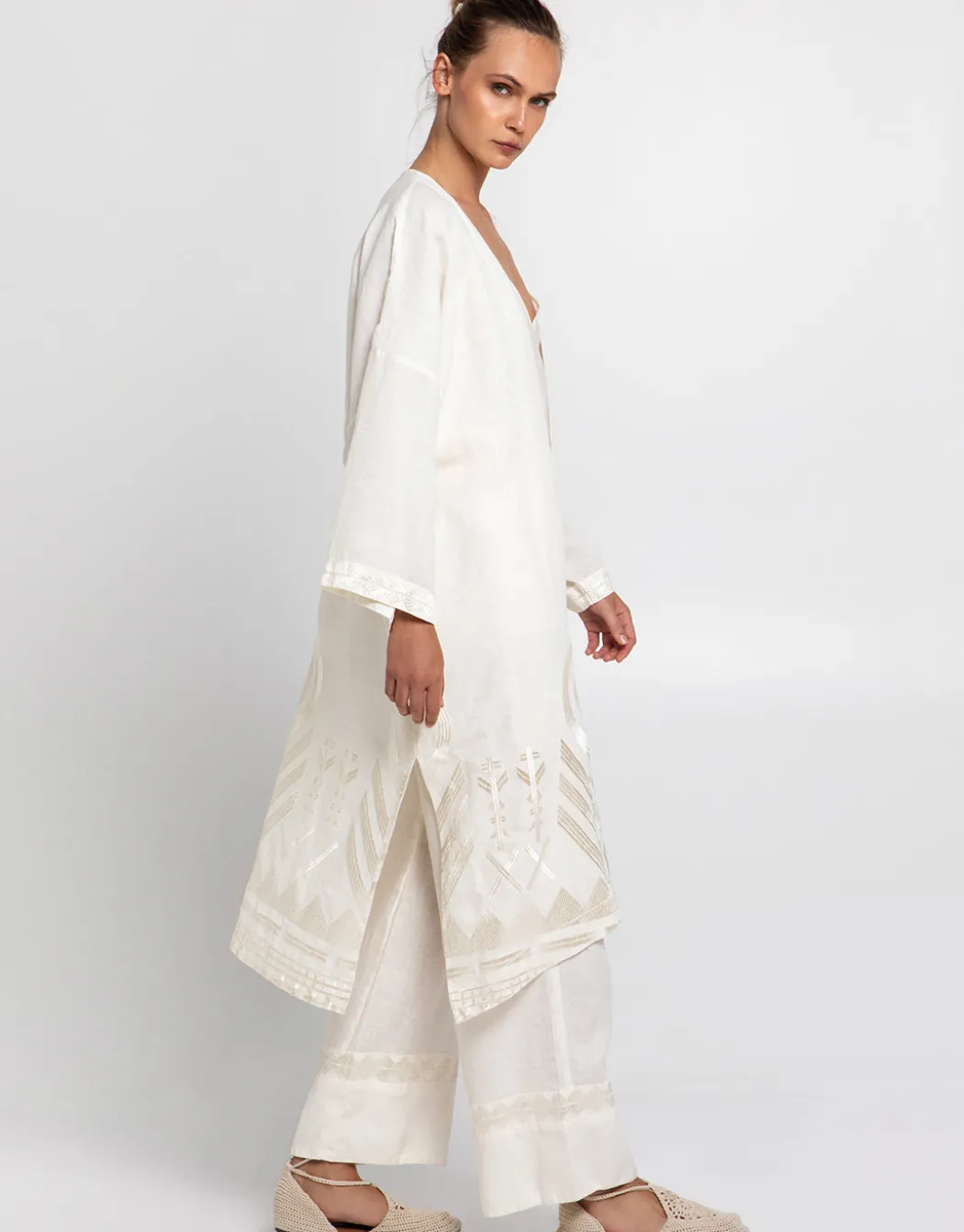 Feather Midi Kimono - Natural and Champagne