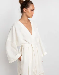 Feather Midi Kimono - Natural and Champagne