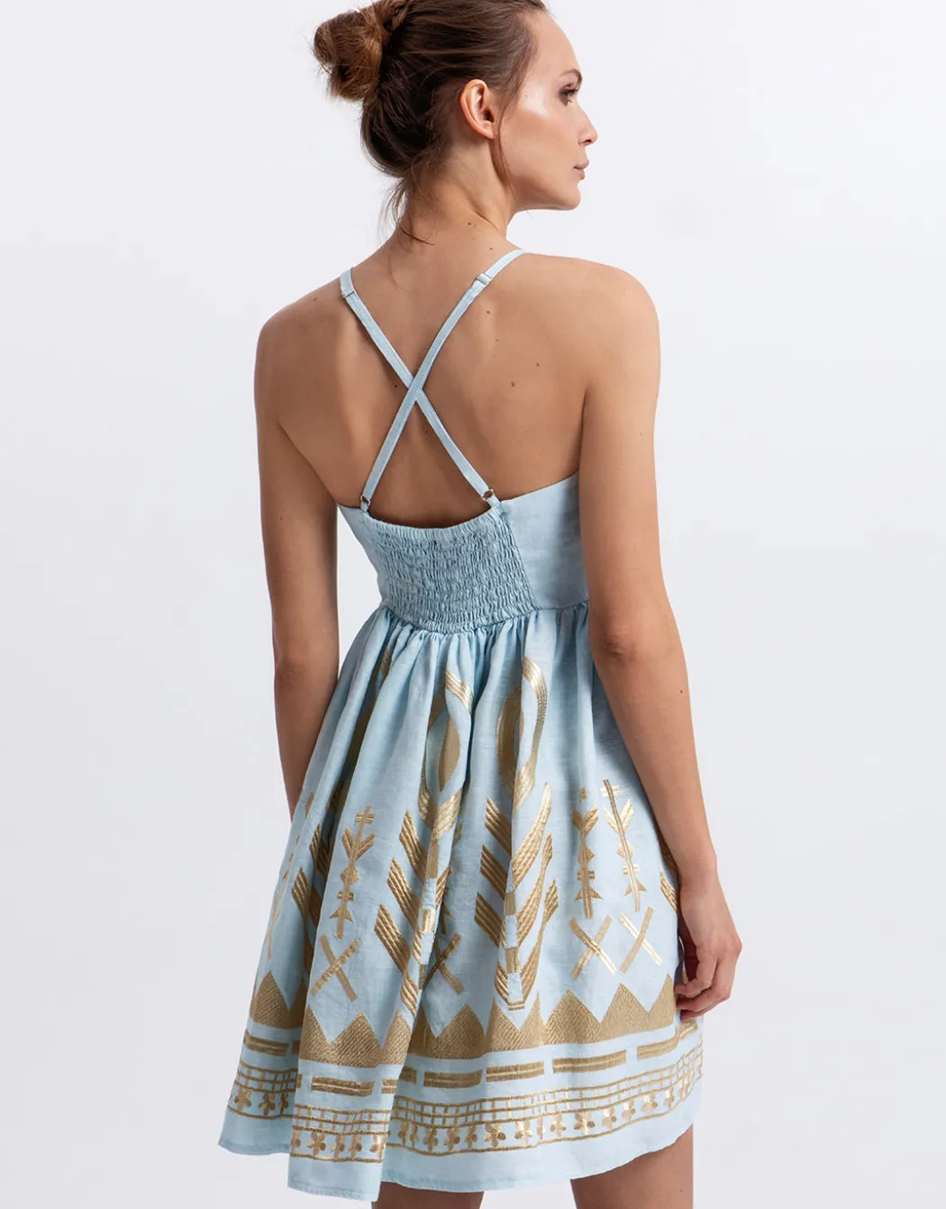 Feather Mini Dress - Ciel and Gold