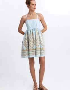 Feather Mini Dress - Ciel and Gold
