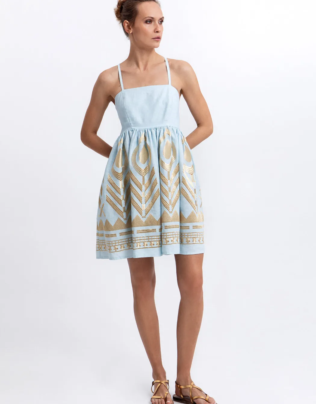 Feather Mini Dress - Ciel and Gold
