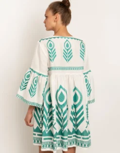 Feathers Mini Dress - White and Emerald