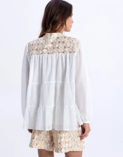 Flakes Blouse - White and Gold with Champagne