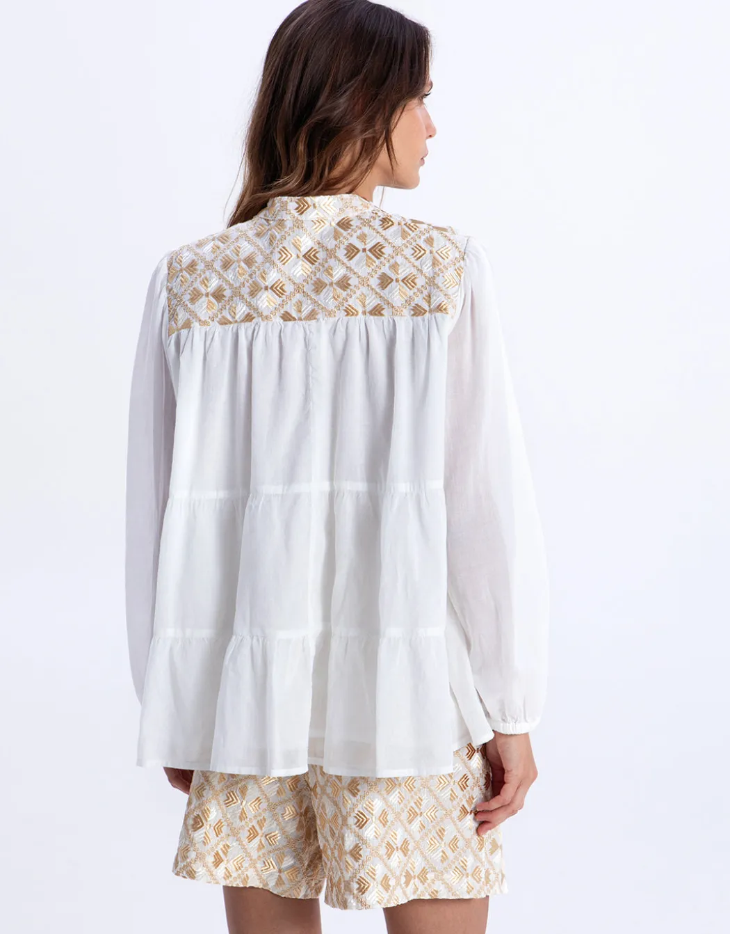 Flakes Blouse - White and Gold with Champagne