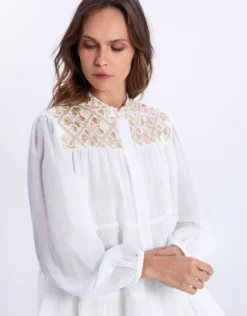 Flakes Blouse - White and Gold with Champagne