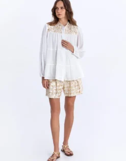 Flakes Blouse - White and Gold with Champagne