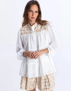 Flakes Blouse - White and Gold with Champagne
