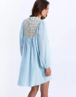 Flakes Mini Dress - Ciel and Gold with Champagne