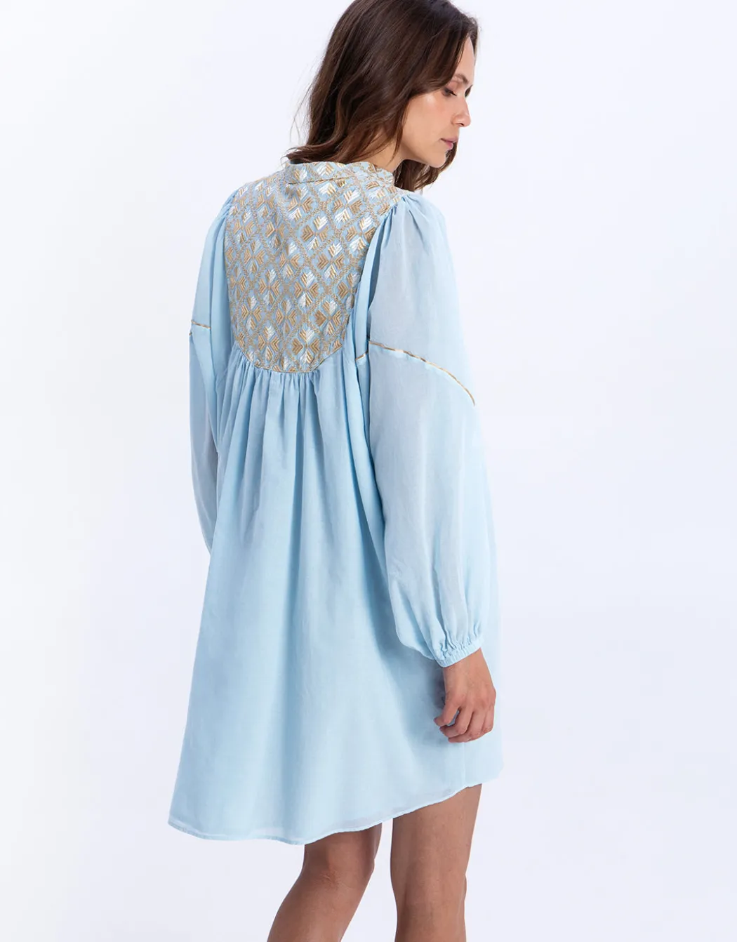 Flakes Mini Dress - Ciel and Gold with Champagne