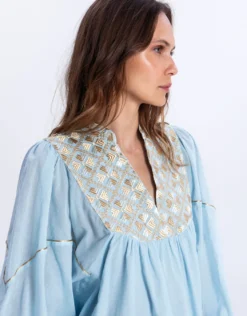 Flakes Mini Dress - Ciel and Gold with Champagne
