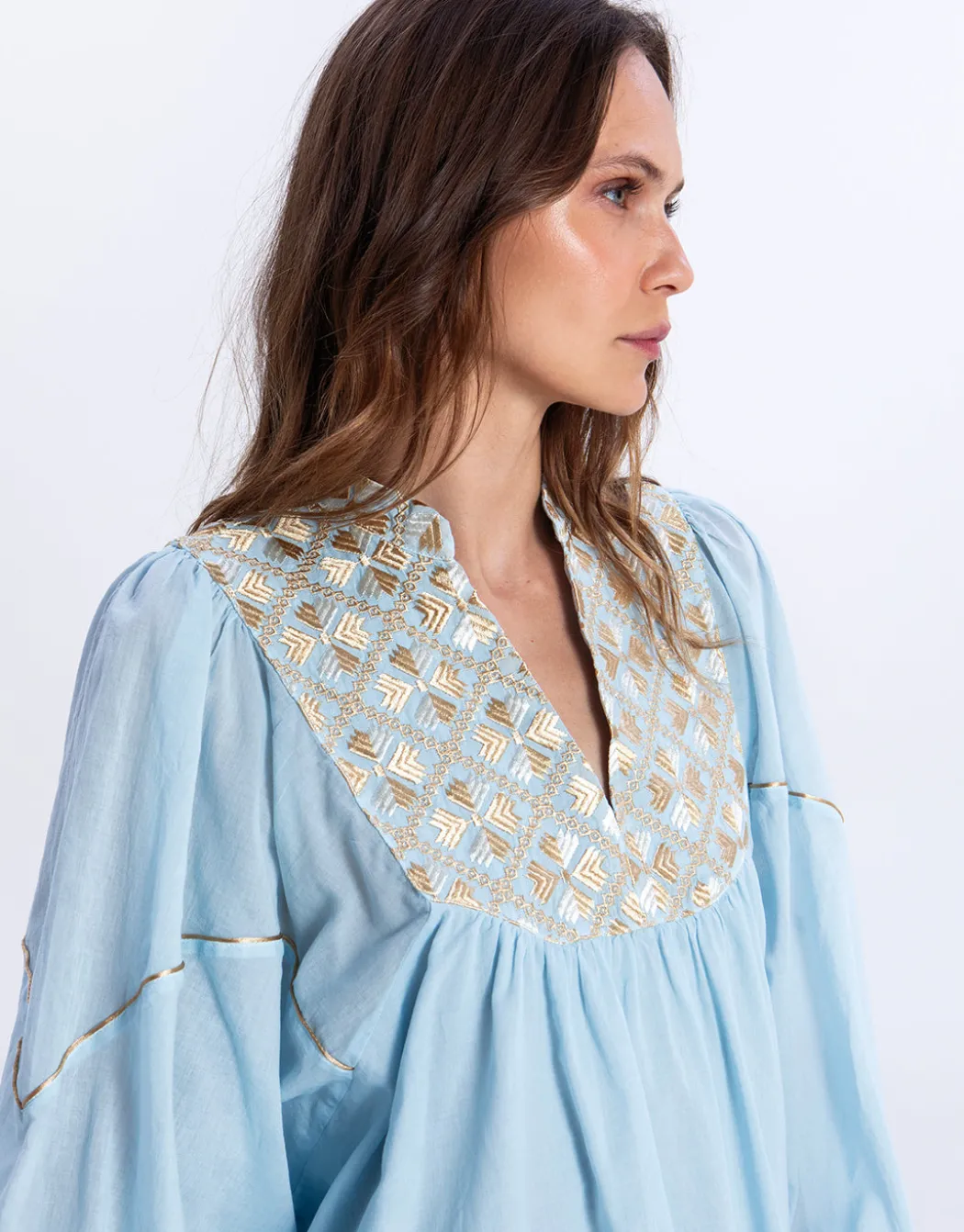 Flakes Mini Dress - Ciel and Gold with Champagne
