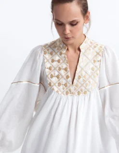 Flakes Mini Dress - White and Gold with Champagne