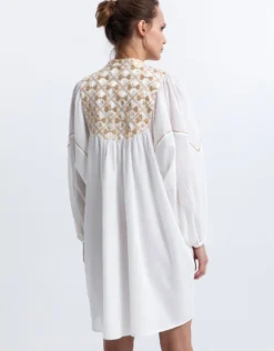 Flakes Mini Dress - White and Gold with Champagne