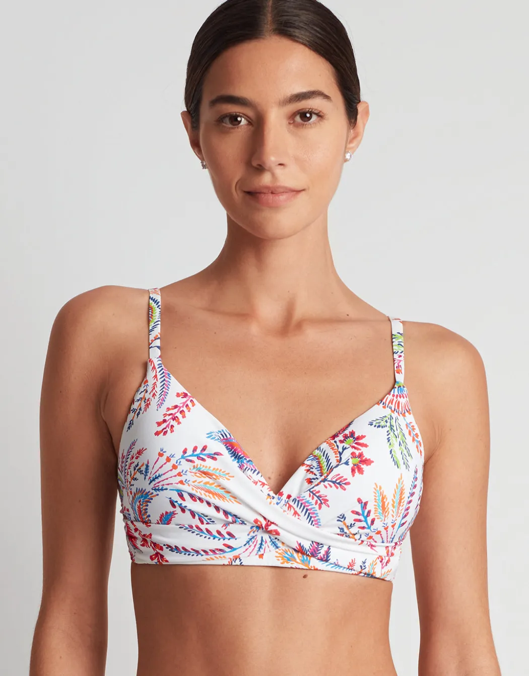 Fleurette Single Strap Twist Underwired Bra Bikini Top - White Floral