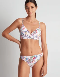 Fleurette Single Strap Twist Underwired Bra Bikini Top - White Floral