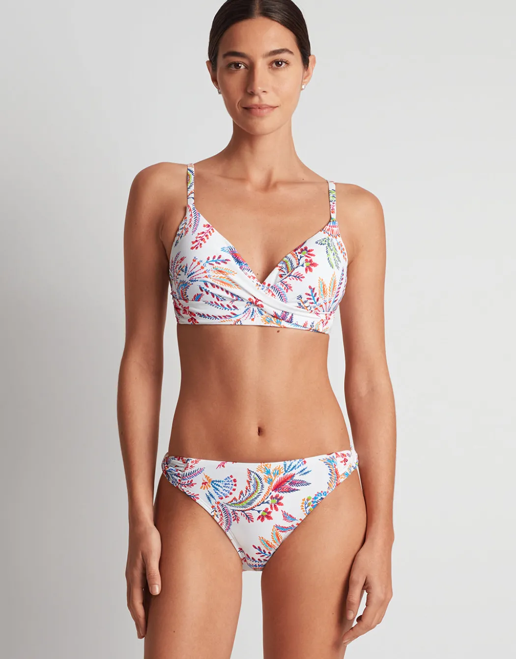 Fleurette Single Strap Twist Underwired Bra Bikini Top - White Floral